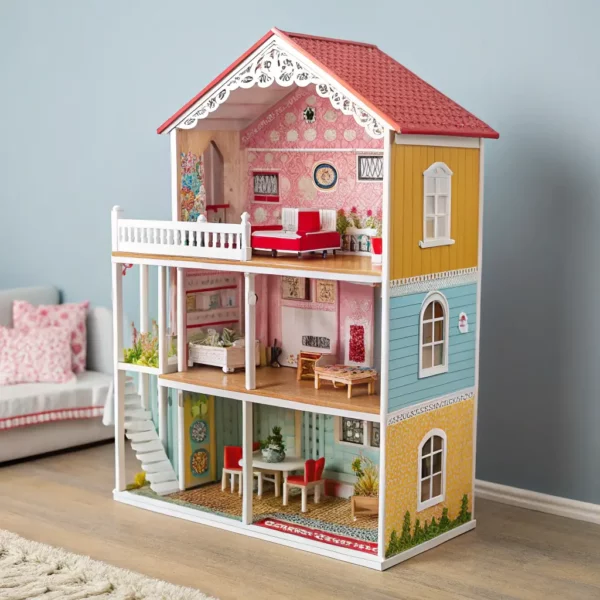 Wooden Dollhouse with Furniture